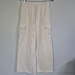 Lazypants Wide Leg  Relaxed Fit Cargo Sweat Pants Tan Medium